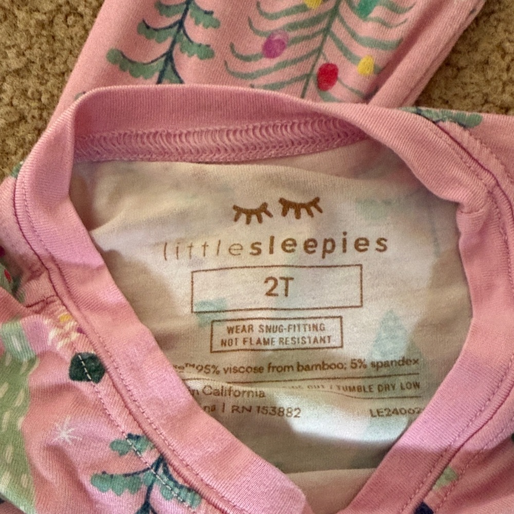 Little Sleepies Pink and Green Tree Pattern Pajama Set - Picture 2 of 2